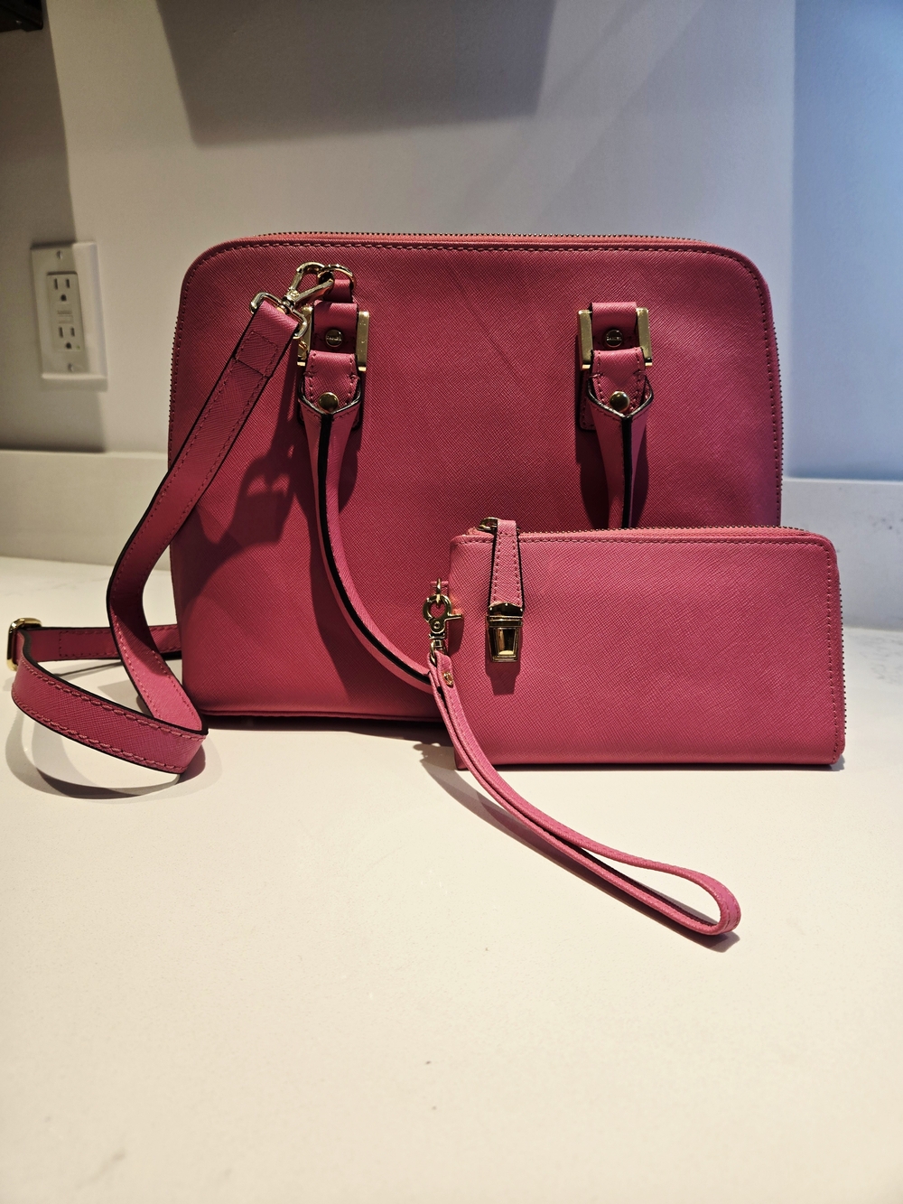 Danier Pink Leather Satchel with Matching Wristlet